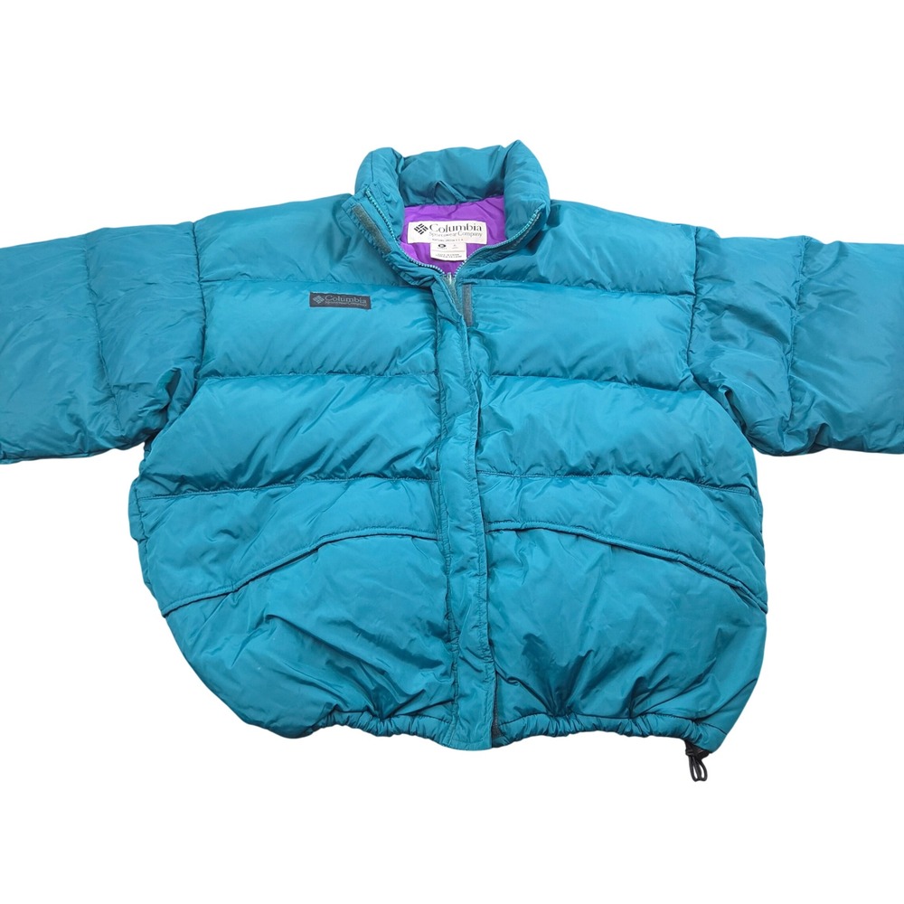 Columbia Puffer Jacket Womens XL Teal Down Padded Full Zip Vintage 90s Winter